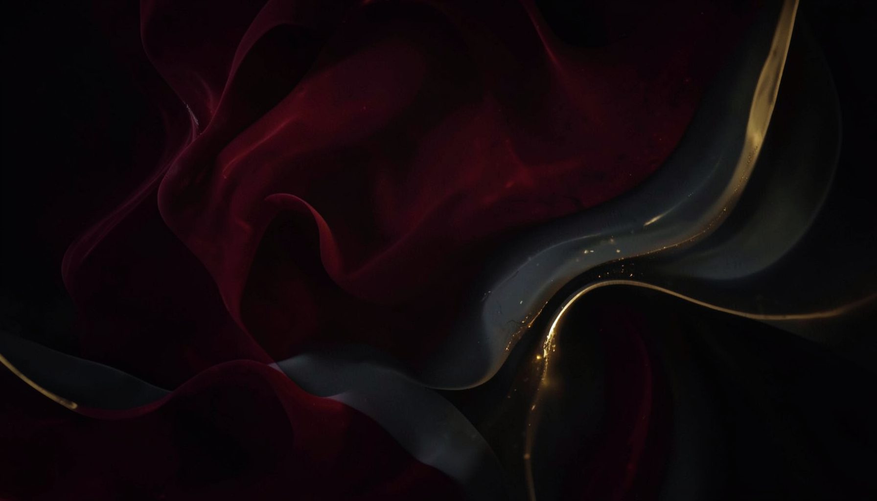 A dark, atmospheric digital canvas with swirling abstract shapes in deep crimson, charcoal, and gold, evoking creative energy and artistic possibility.