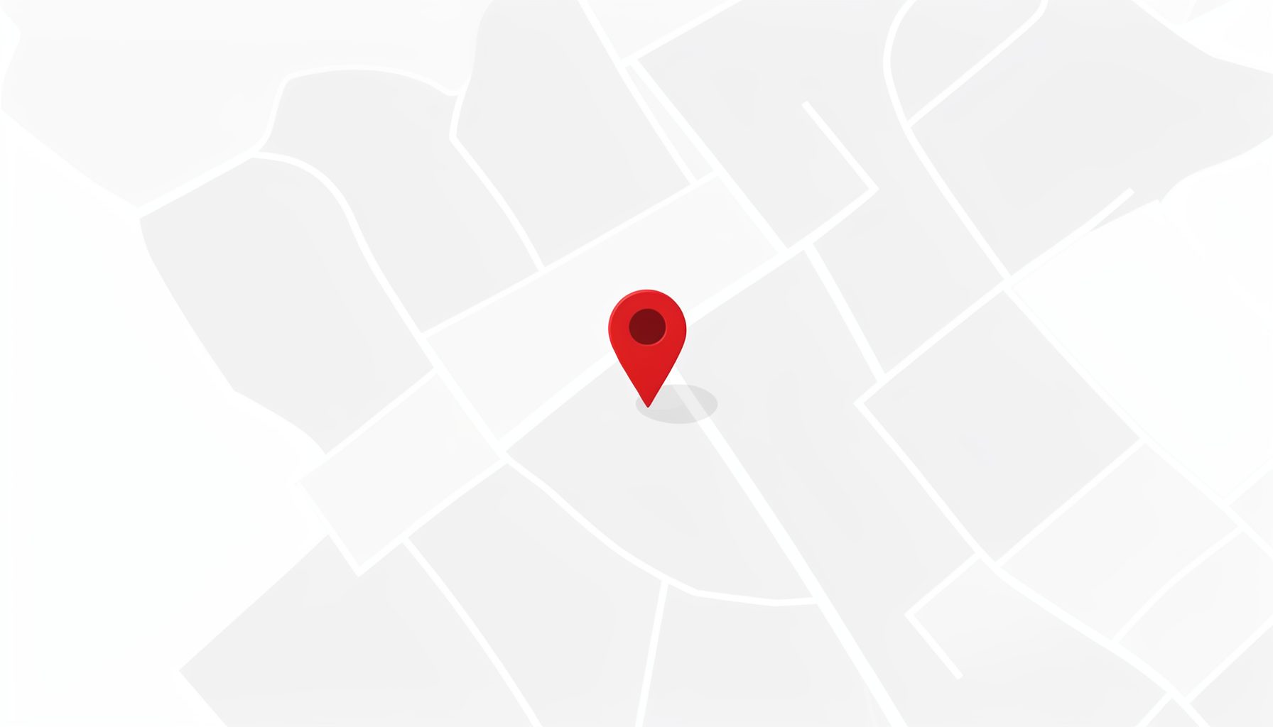 Simple flat-style map illustration in white and light grey with a single red location pin marker, clean and minimal